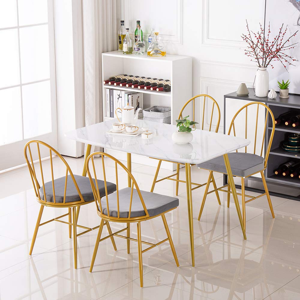White Marble Dining Table 120x74x76cm - Modern Kitchen & Dining Room Table for Small Spaces | Elegant Home Furniture for Family Gatherings & Dinner Parties