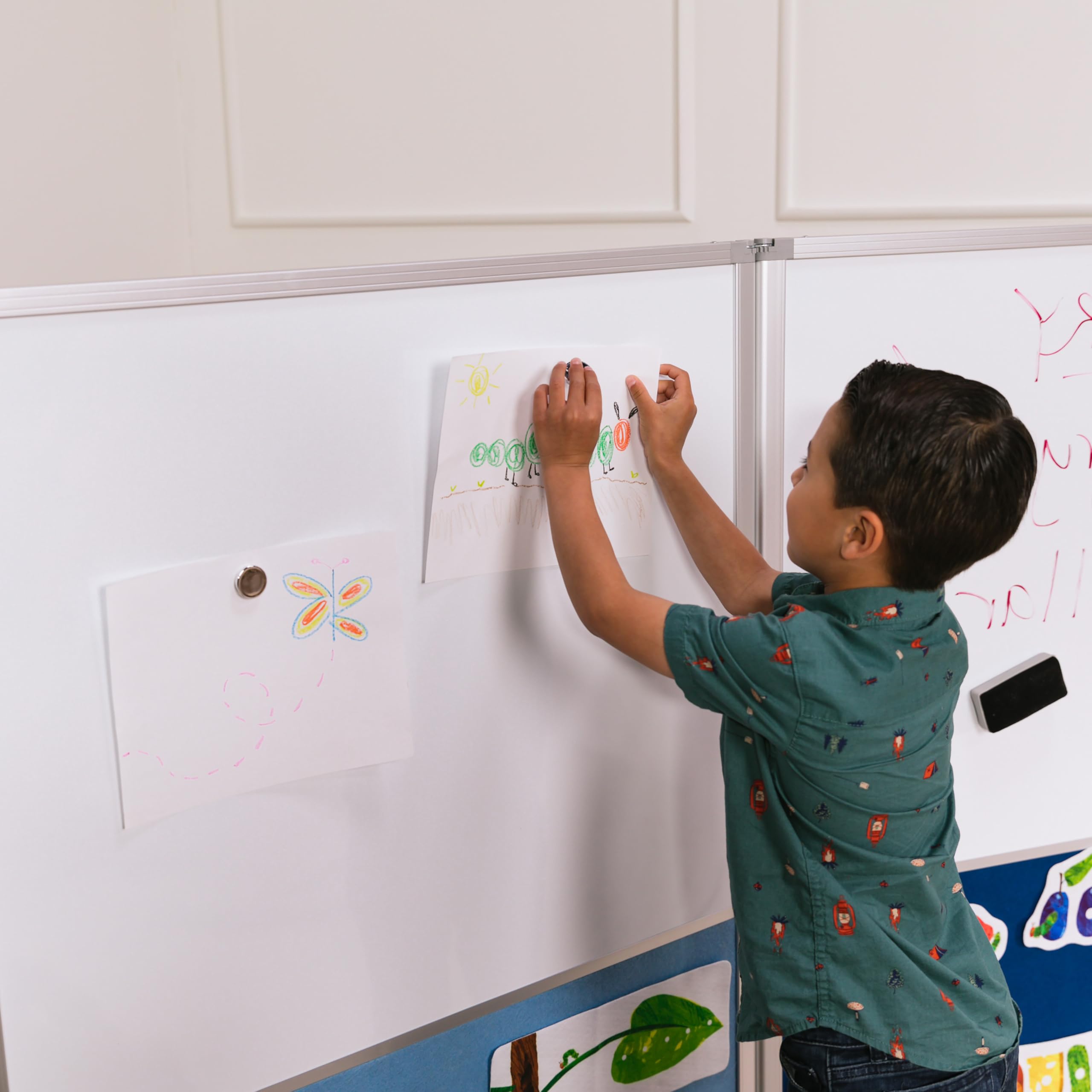 ECR4Kids 3-Panel Mobile Dry-Erase & Flannel Room Divider for Classrooms - School Supplies in Earth Tones - Perfect for Classroom Organization, Study Areas & Playroom Dividers
