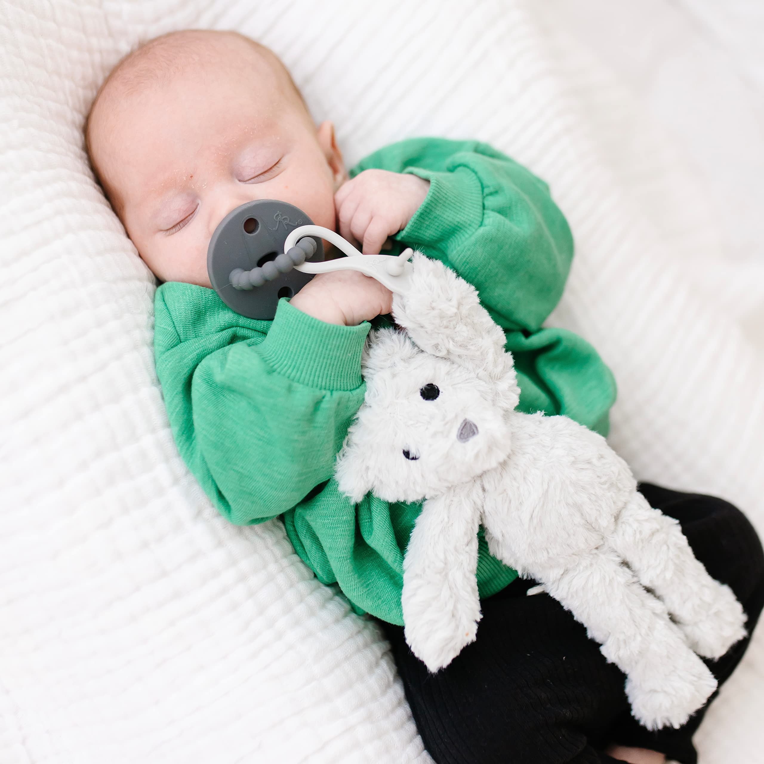 Ryan & Rose Cutie Cuddle Pacifier Holder - Grey Animal Design for Babies | Soft & Safe Pacifier Clip for Strollers, Car Seats & Diaper Bags