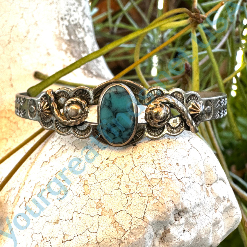 Vintage Style Costume Jewelry Silver & Faux Turquoise Native American Bracelet - Perfect for Boho Fashion, Festival Outfits and Western Accessories