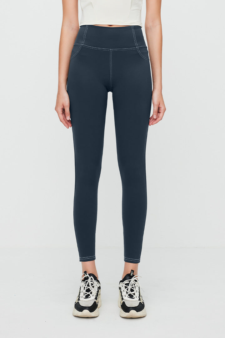 High Waist 7/8 Leggings with Reflective Piping - Women's Workout Yoga Running Jeggings for Gym, Fitness & Nighttime Safety