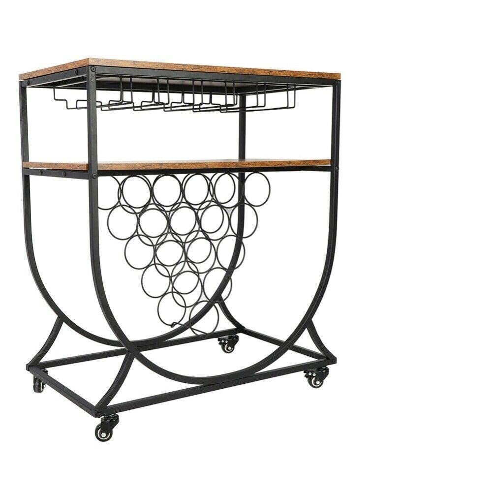 BebLP Home Bar Serving Cart - 18 Bottle Wine Rack with Glass Shelf & Wheels - Mobile Kitchen Storage Trolley for Wine, Cocktails & Entertaining - Perfect for Home, Hotel & Party Use