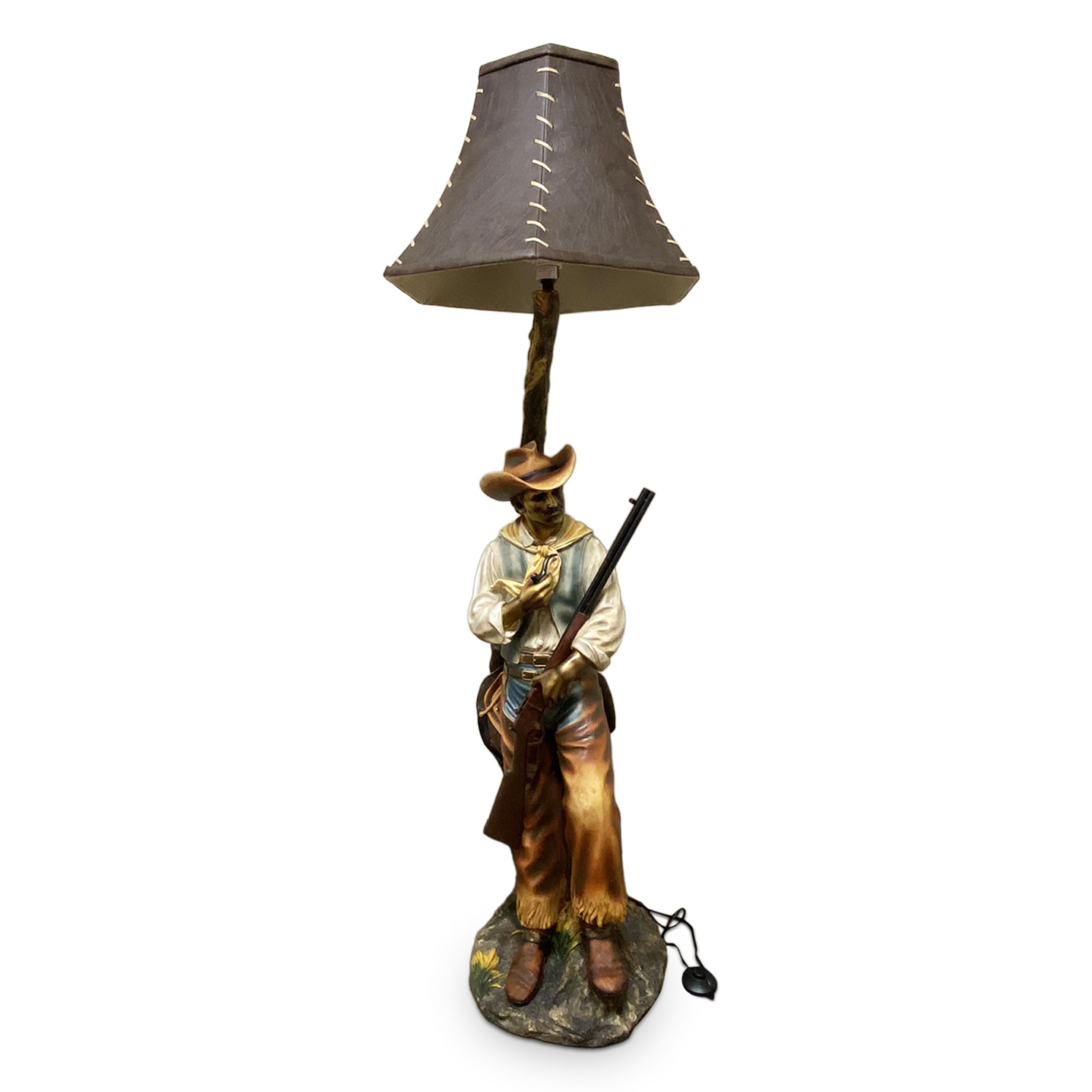 Rustic Cowboy Floor Lamp - 64 Inch Tall Hand Painted Poly Resin Western Decor for Living Room & Bedroom | 100W Bulb | Perfect for Ranch Style Homes, Man Caves & Western Themed Interiors