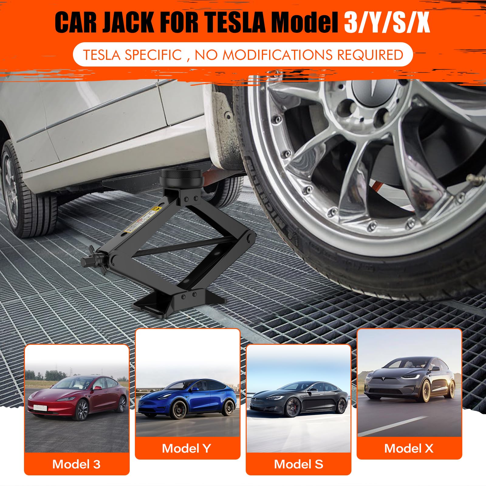 2.5 Ton Tesla Car Jack Kit for Model Y/3/S/X - IMAYCC Scissor Jack with Pucks & Pad - Spare Tire Repair & Tire Changing Tools for Tesla Vehicles - Perfect for Roadside Emergencies & DIY Maintenance