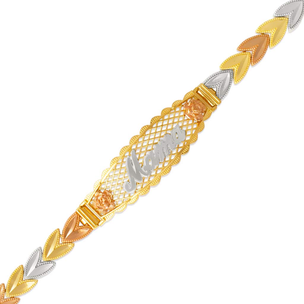 14K Tricolor Gold Diamond Cut Mama ID Bracelet for Women - Elegant Personalized Jewelry Gift - Adjustable 7 Inch Size - Perfect for Mother's Day, Birthday & Anniversary Gifts