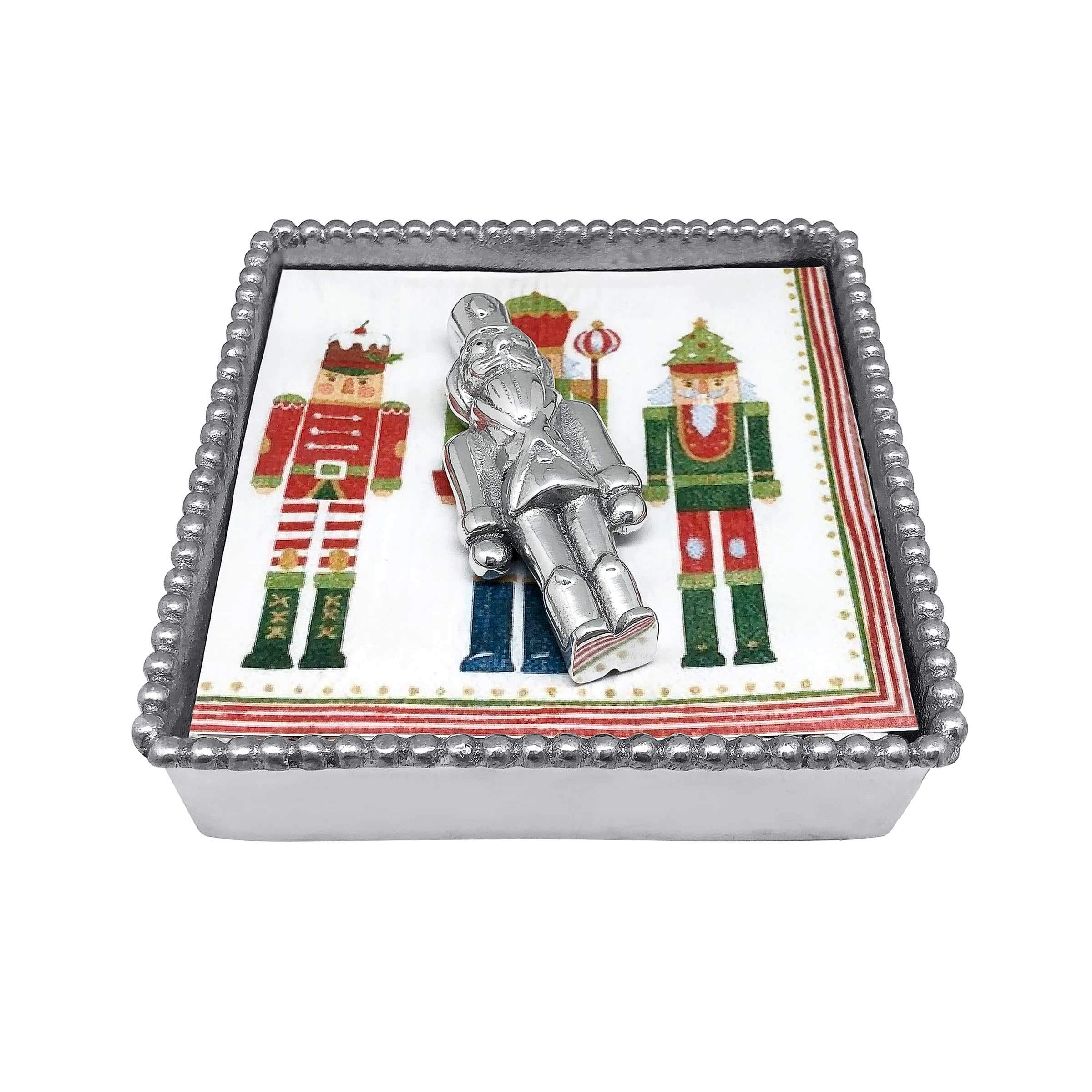 Elegant MARIPOSA NUTCRACKER Napkin Box Set in Silver | Recycled Sandcast Aluminum | Handmade in Mexico | Perfect for Holiday Dining & Gift Giving