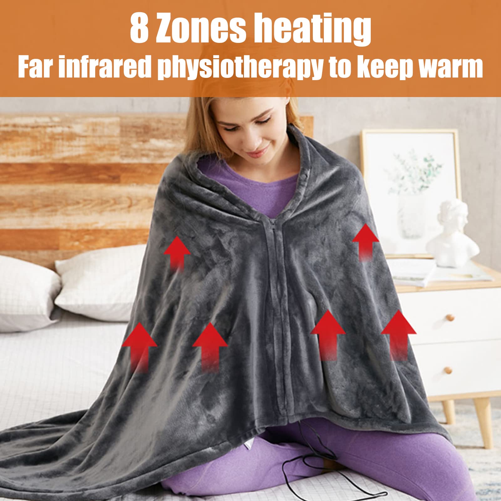 Electric Heated Shawl Blanket - USB Cordless Wrap with 3 Heating Settings (5V/2A) - Battery Operated Flannel Blanket 59