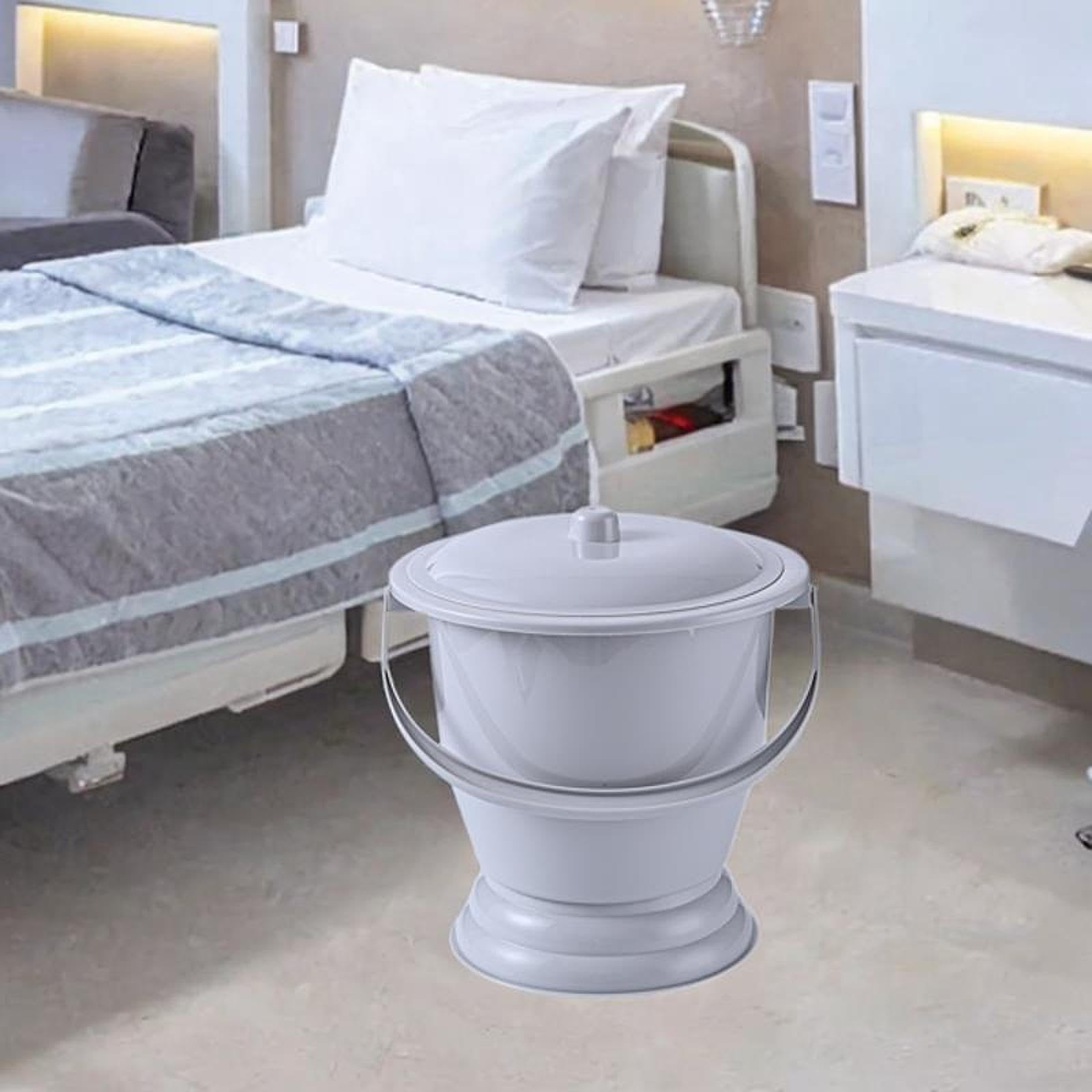 Gray Spittoon with Lid - Portable Toilet Pot, Bedpan & Night Commode for Adults, Women, Men & Kids (23.7x23x19cm) - Ideal for Bedroom, Hospital, Travel & Emergency Use