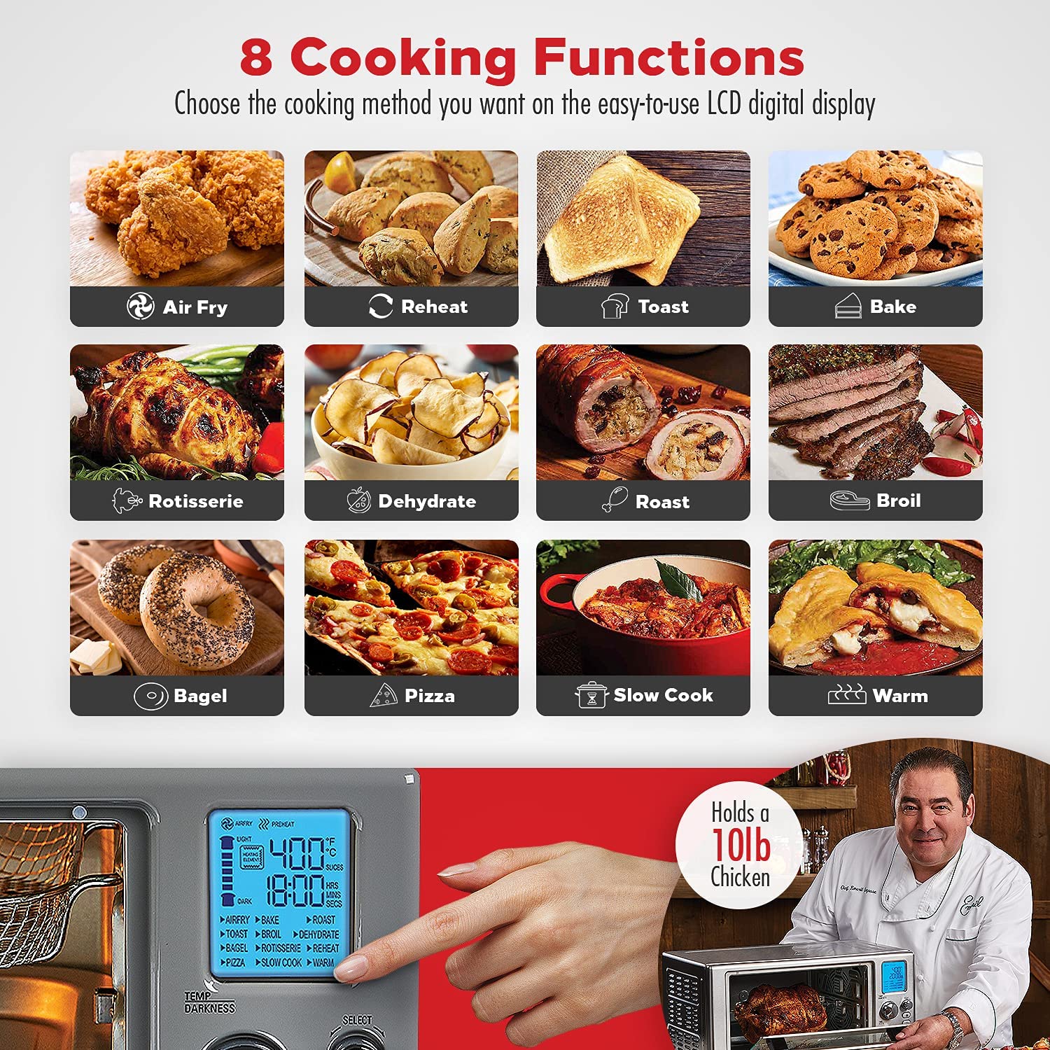 Emeril Lagasse Everyday 360 Stainless Steel Air Fryer - 9-in-1 XL Capacity with 360° Quick Cook Technology & 12 Preset Functions (Bake, Rotisserie, Broil, Pizza) - Perfect for Family Dinners, Healthy Meals & Quick Snacks