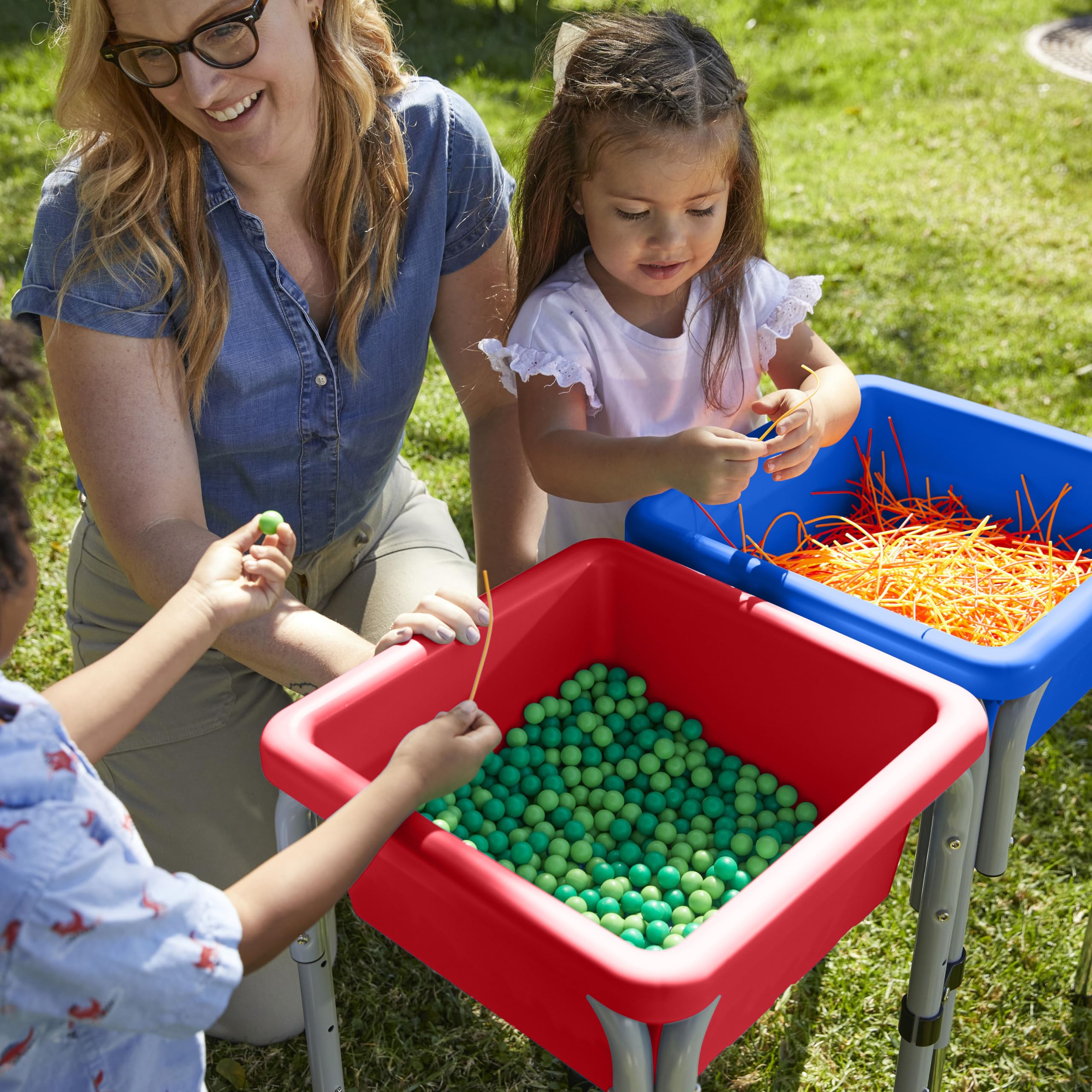 ECR4Kids Adjustable 2-Station Sand and Water Play Table with Sensory Bins - Blue & Red for Kids Outdoor & Indoor Sensory Play Activities