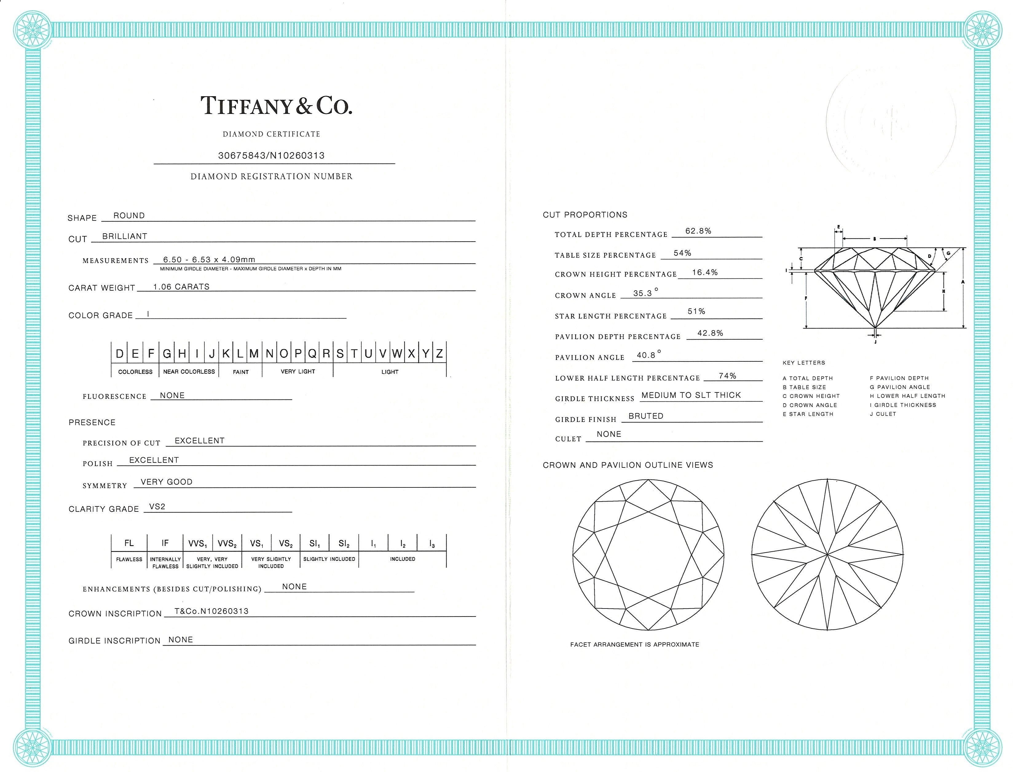 Tiffany & Co. 1.06ctw Diamond Platinum Solitaire Engagement Ring - VS2 Clarity, Size 3.5 - Perfect for Proposals, Anniversaries & Special Occasions