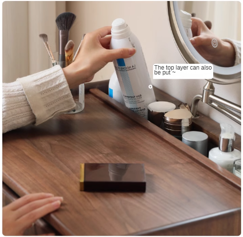 Premium Black Walnut Solid Wood Vanity Dresser with Mirror | Elegant Makeup Dressing Table for Bedroom & Bathroom | Natural Wooden Vanity Desk with Storage