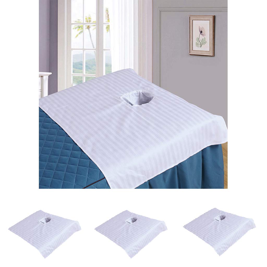 VANKOA 3-Piece Beauty Bed Sheet Set with Face Hole - Reusable Spa & Massage Table Linens for Salon, Facial, Massage Therapy - White Cotton Couch Cover for Professional & Home Use