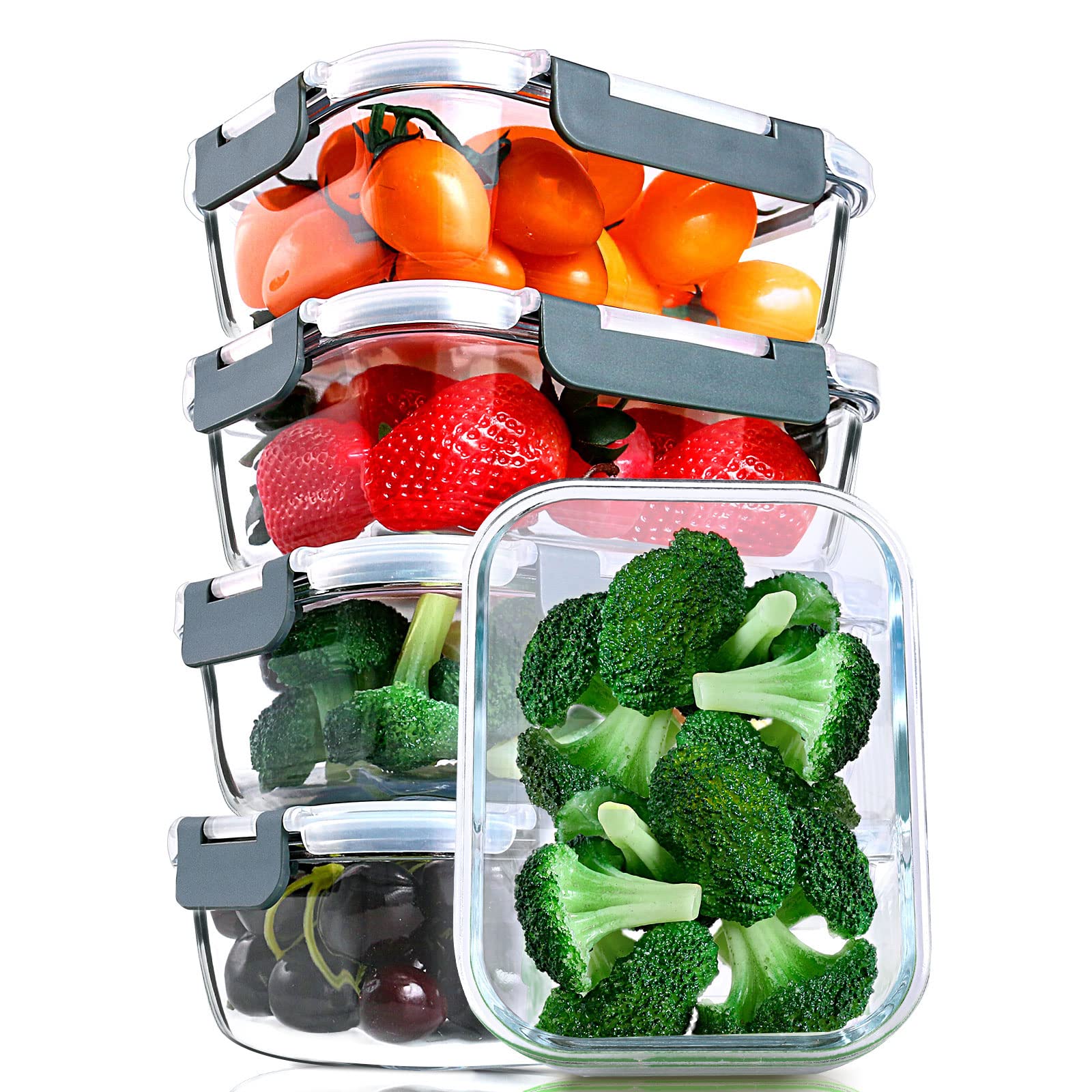 5-Pack 30 Oz Glass Meal Prep Containers with Snap Locking Lids - Airtight Food Storage Containers for Lunch, Microwave, Oven, Freezer & Dishwasher Safe - Ideal for Meal Prepping, Leftovers & Office Lunches