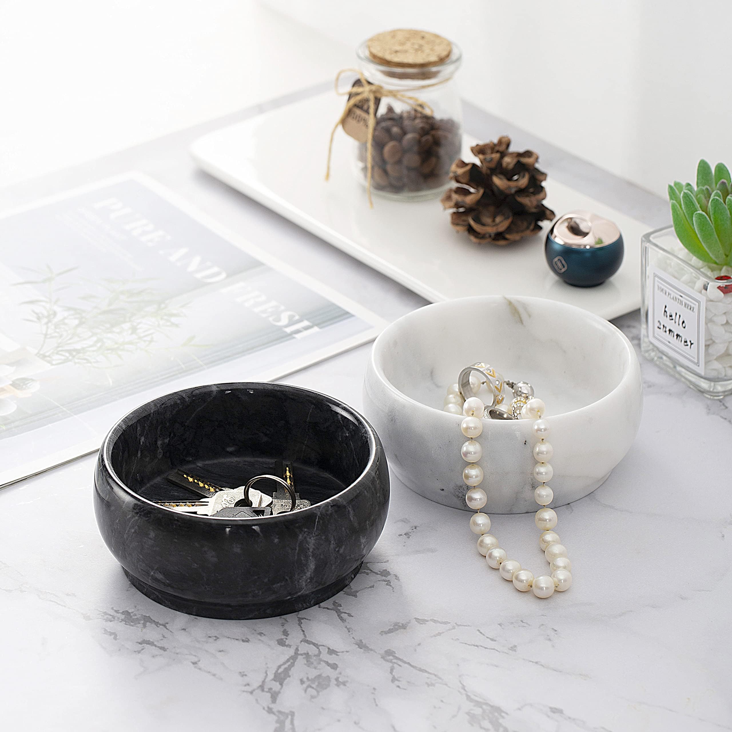 4.72 Inch Natural Marble Decorative Bowls - Elegant Home Decor for Coffee Table Centerpiece, Key Holder, Soap Serving & Aromatherapy | Perfect for Living Room, Bedroom & Gift Giving