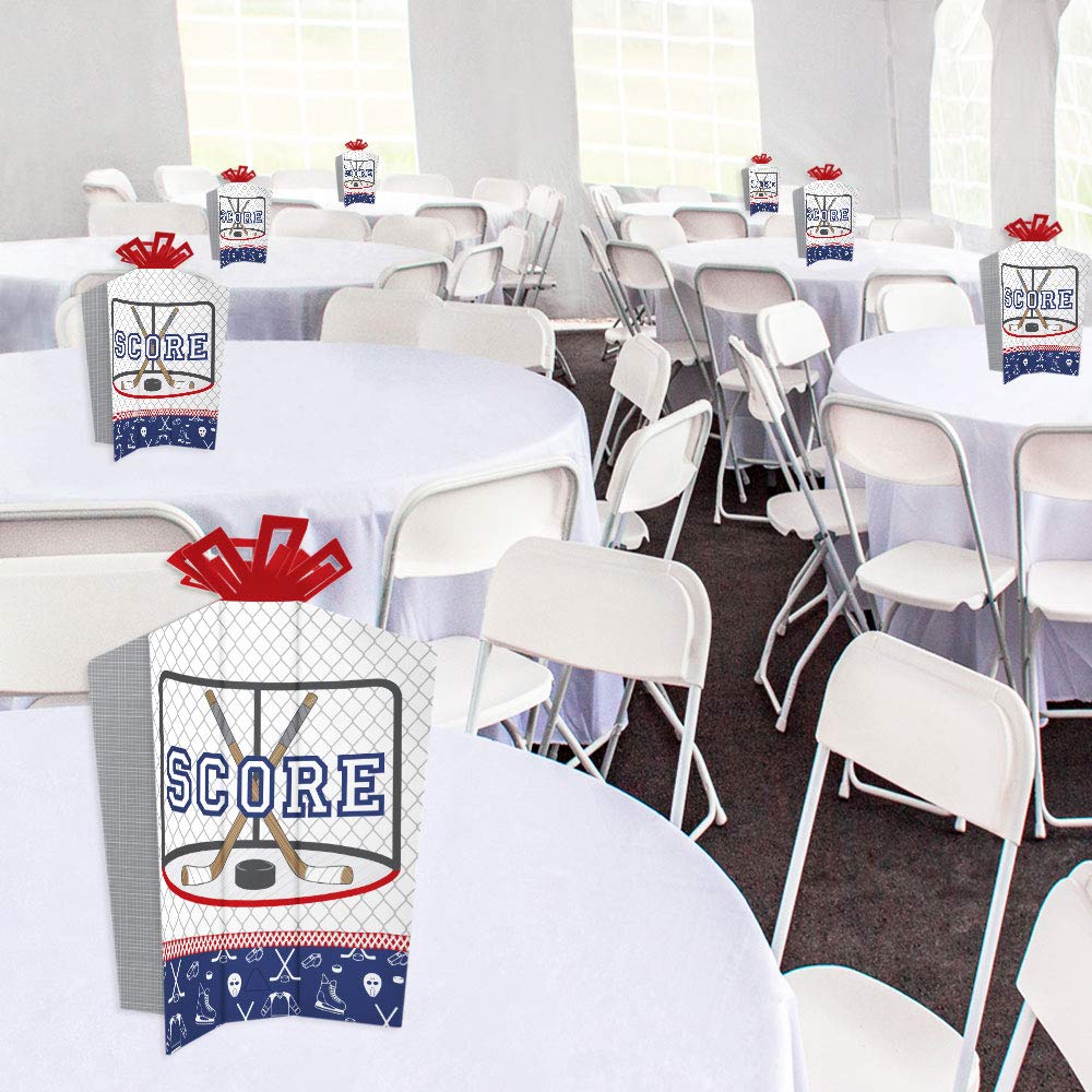 Big Dot of Happiness Shoots and Scores Hockey Table Decorations - 10-Pack Fold & Flare Centerpieces for Baby Showers, Birthday Parties & Sports Themed Events