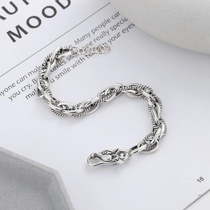 Vintage S925 Sterling Silver Hip Hop Bracelet with Dragon Head Buckle - Heavy Duty Woven Design for Men & Women - Perfect for Streetwear, Rap Concerts and Gothic Fashion