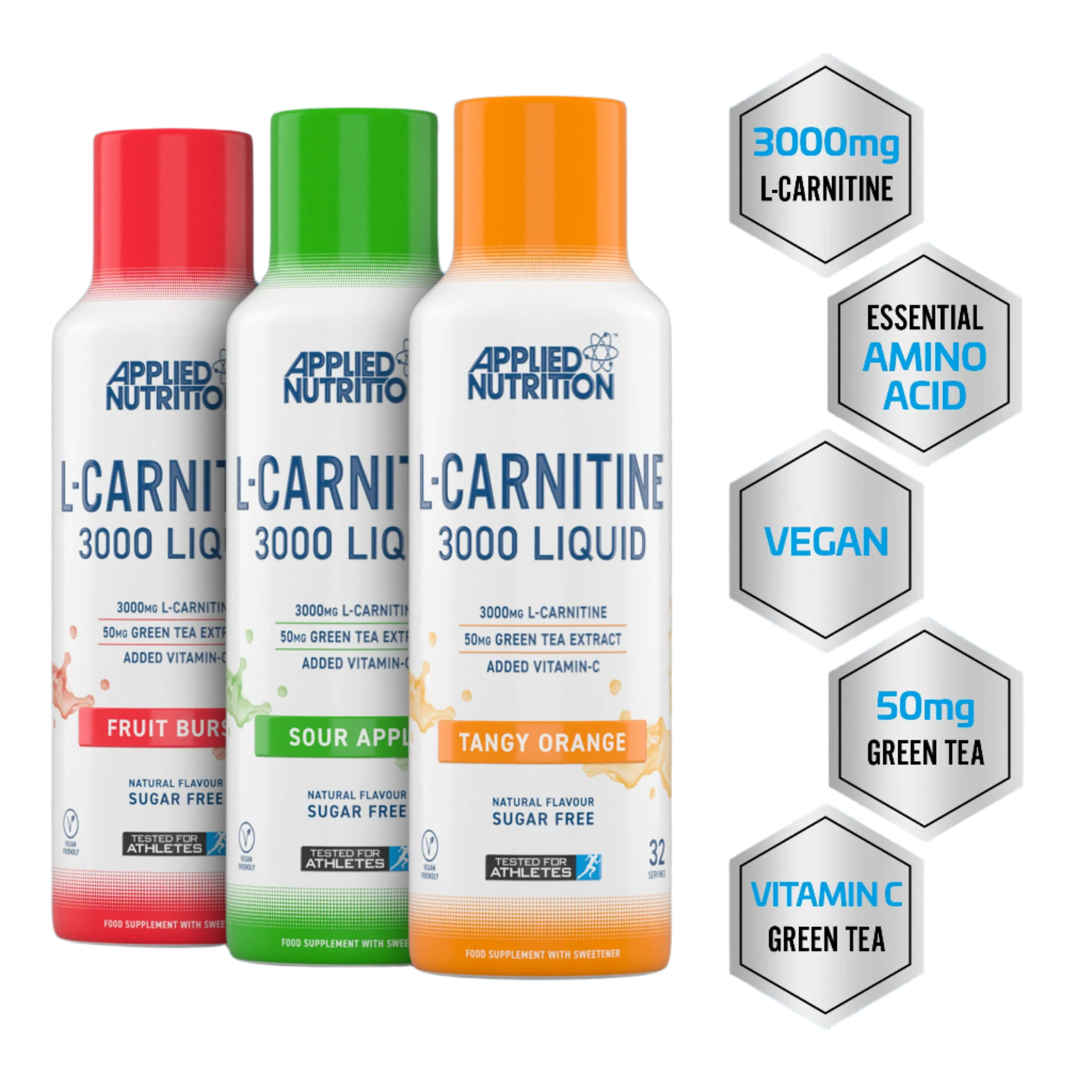 Applied Nutrition L Carnitine 3000 Liquid Supplement - 480ml Bottle for Weight Loss & Energy Boost | Pre-Workout & Post-Workout Recovery