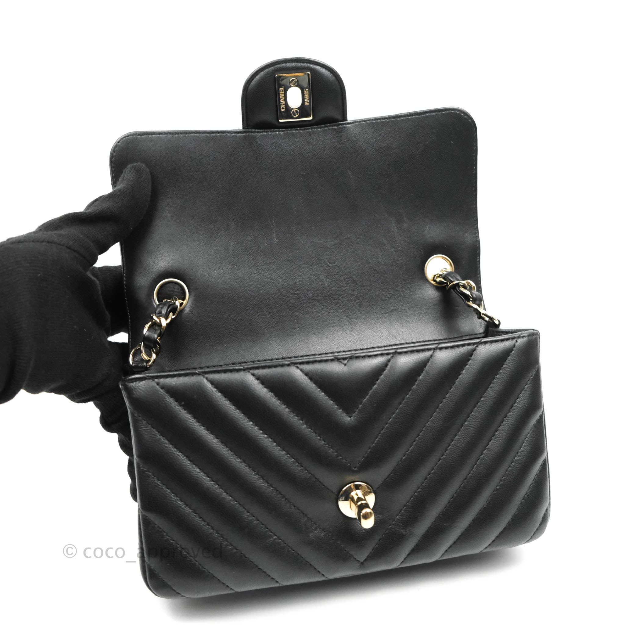 Chanel Chevron Mini Rectangular Flap Bag in Black Lambskin Leather with Gold Hardware - Luxury Crossbody Purse for Women, Perfect for Evening Events & Date Nights