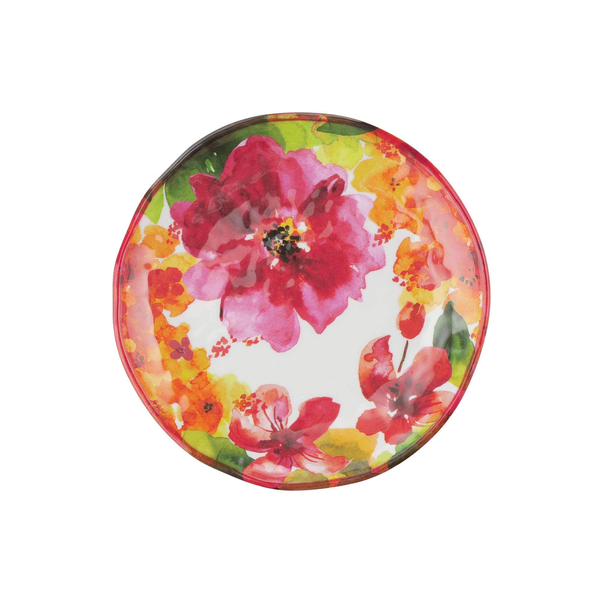 UPware 4-Piece 6 Inch Melamine Dessert Plates - Small Round Appetizer & Dinner Plates for Party, Snacks, Fruits & Side Dishes - Durable & Lightweight (Pink Floral Design) - Perfect for Indoor/Outdoor Dining, Picnics & Entertaining