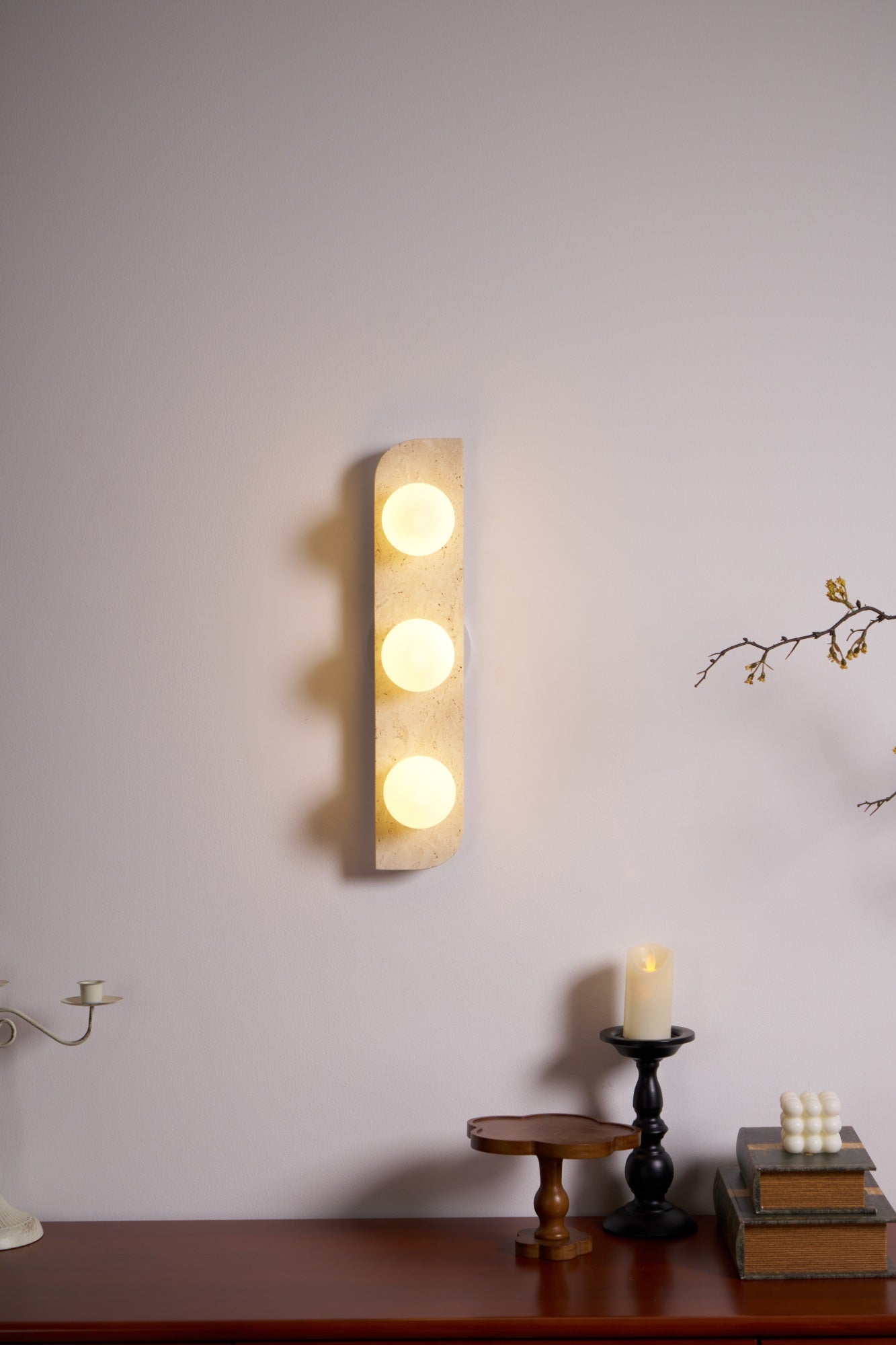 Elysian Travertine Plug-in Wall Sconce Light - Modern Plug in Wall Lamp for Bedroom, Living Room, Hallway & Dorm Decor