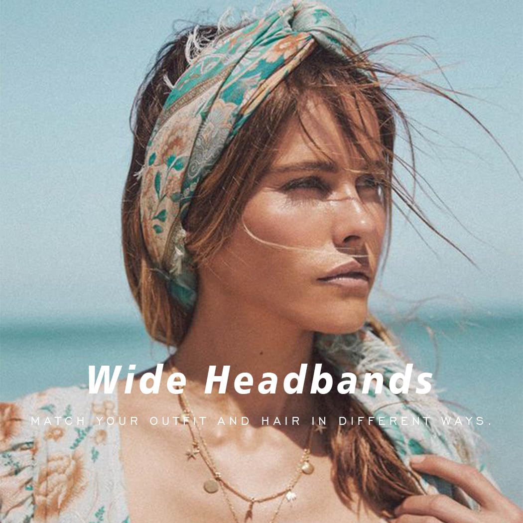 Zoestar Wide African Headbands - Knotted Turban Head Wraps & Boho Printed Hair Bands - Stylish Stretchy Head Scarves for Women & Girls (Pack of 3) - Perfect for Beach, Yoga, and Everyday Fashion Accessories