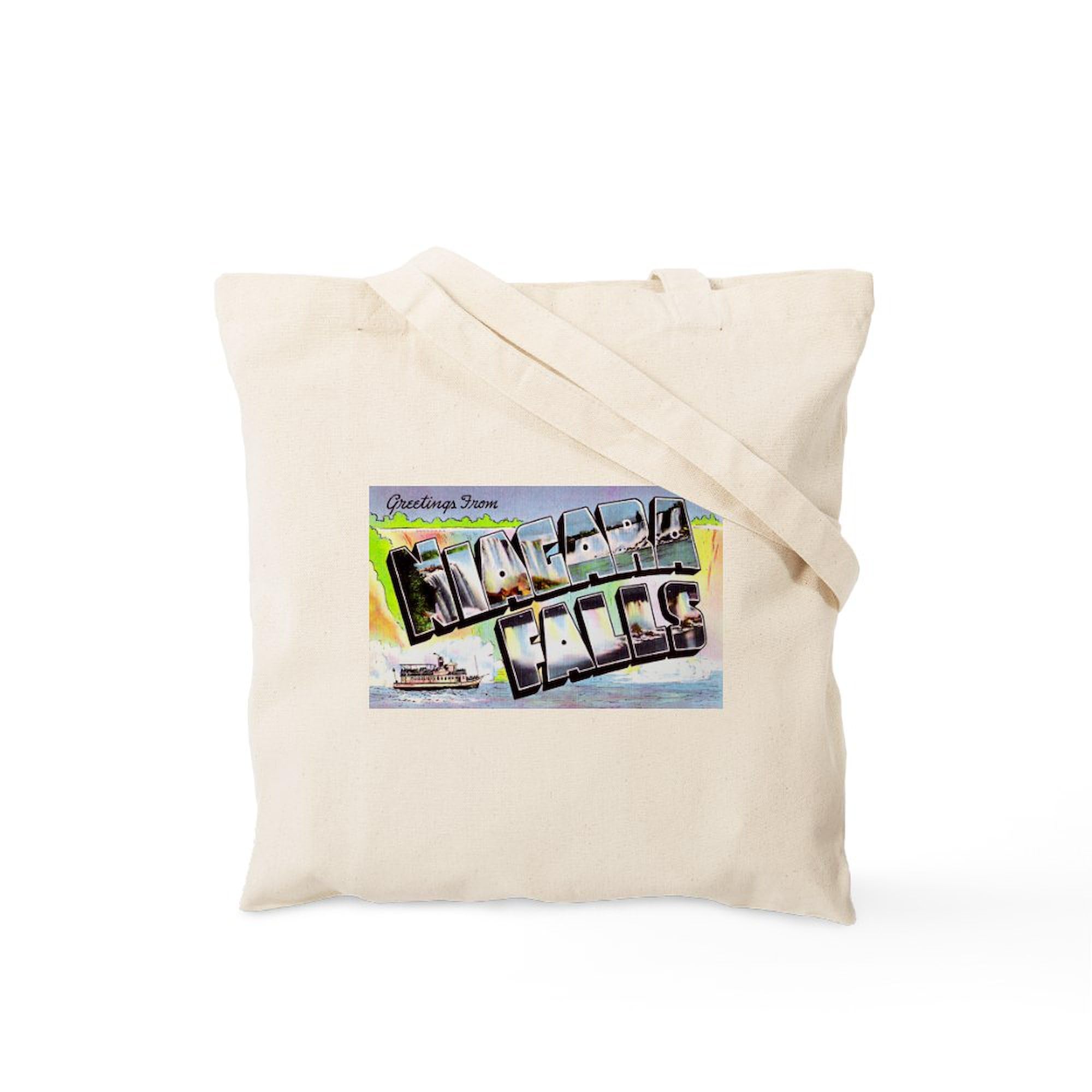 Niagara Falls Greetings Tote Bag - Natural Canvas Reusable Shopping Bag for Groceries, Beach & Travel | Eco-Friendly Gift Idea