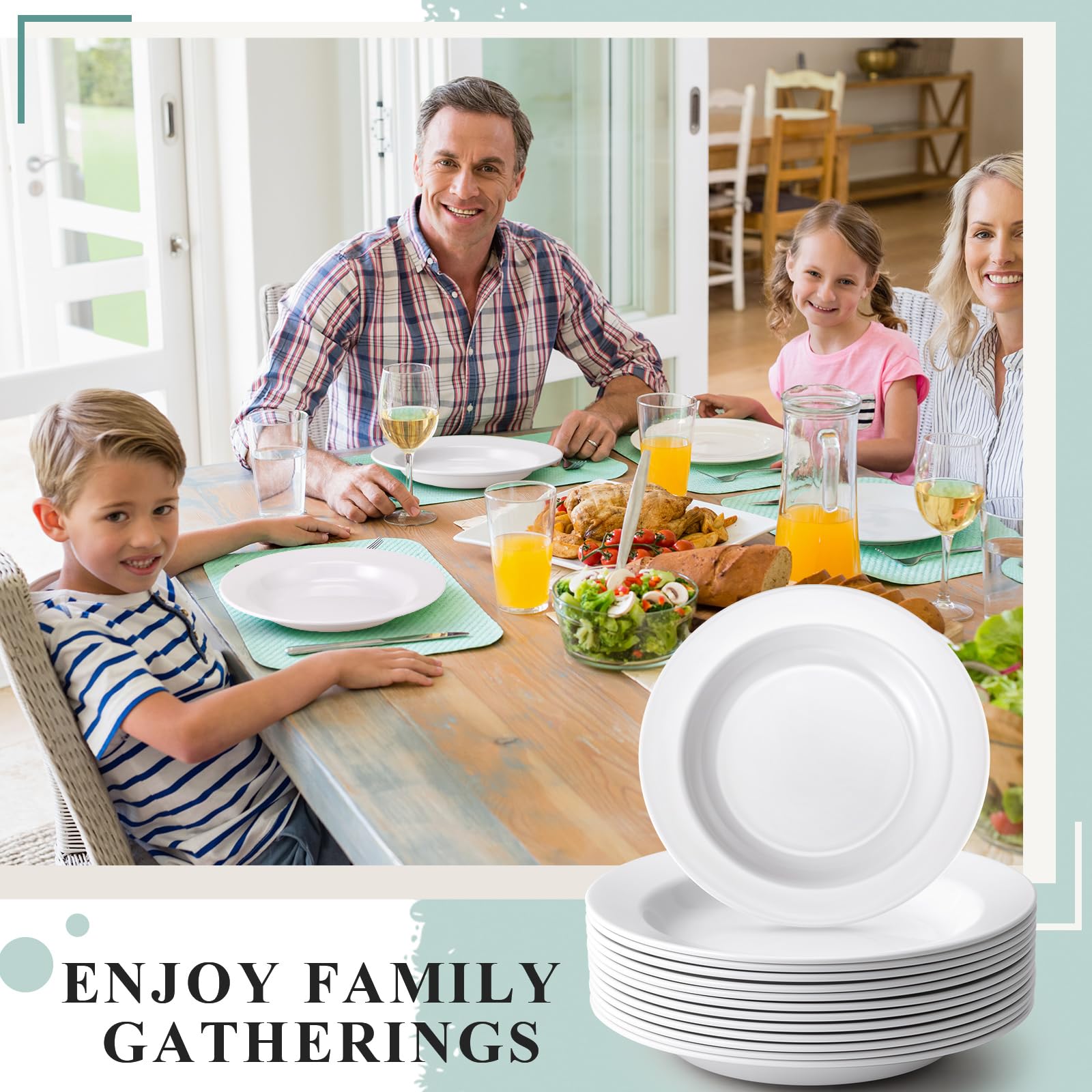 12-Piece 14 oz Pasta Bowls Set - 9 Inch Wide Rim Deep Soup & Salad Plates - White Durable Dinnerware - Microwave, Dishwasher & Fridge Safe - Perfect for Family Meals, Entertaining & Gift Giving