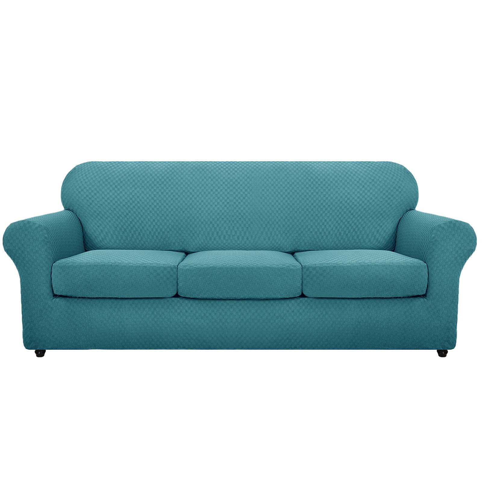 4-Piece Stretch Sofa Cover for 3-Cushion Couch - Soft Jacquard Furniture Protector with Anti-Slip Design - Perfect for Homes with Kids and Pets - Blue - X-Large - Ideal for Living Room, Family Room, and Pet-Friendly Spaces