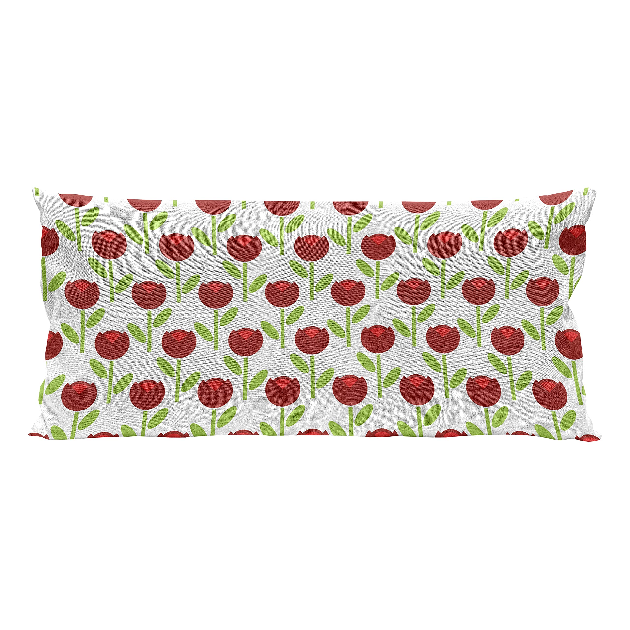 Ambesonne Floral Throw Pillow Cover 36x16 Inches - Burgundy Tulips Pattern on White Lime Green Background, Decorative Rectangle Cushion Case for Sofa, Bed, Living Room & Home Decor