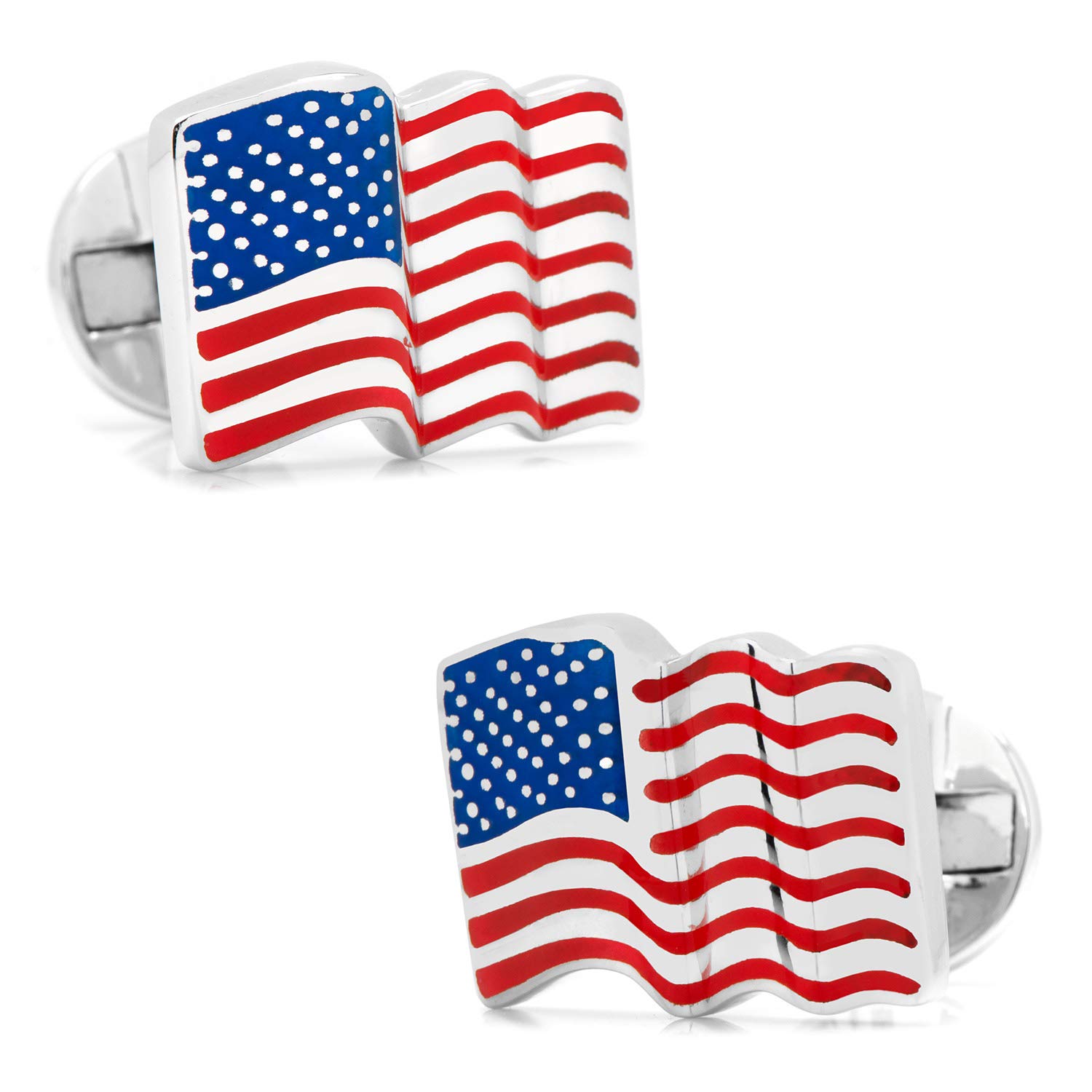 Patriotic Sterling Silver Waving American Flag Cufflinks for Men - Perfect for Weddings, Business Meetings & Formal Events