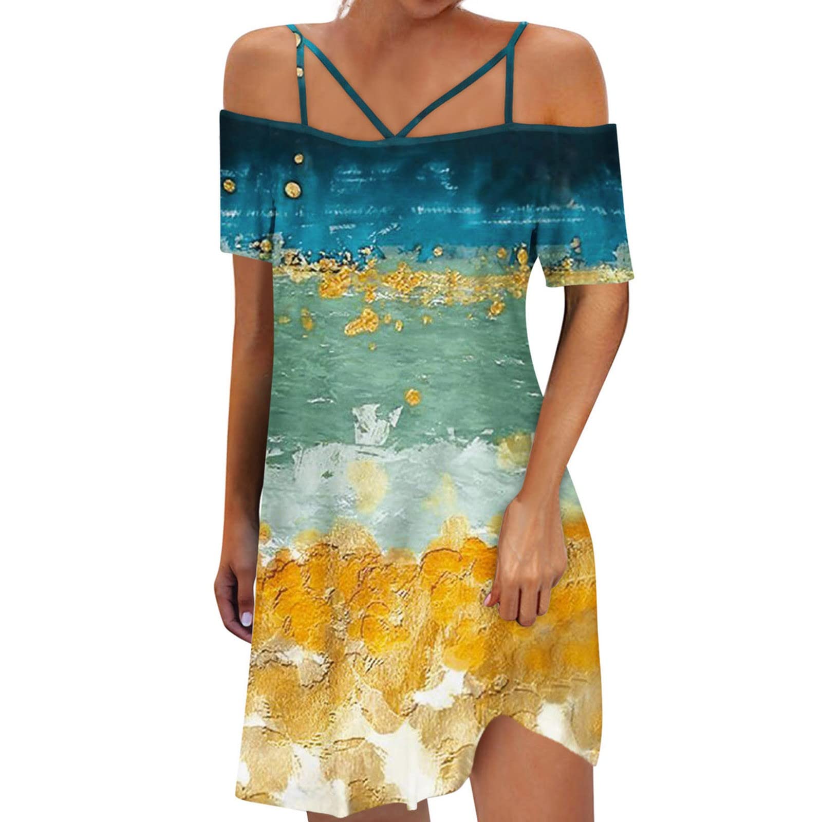 Women's Fashion Casual Off Shoulder Midi Dress - Adjustable Straps, Floral Print, Summer Dress for Beach, Party & Everyday Wear