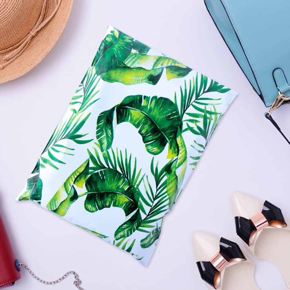 10x13 Inch 100-Pack Printed Poly Mailers - Durable & Tear-Proof Plastic Shipping Bags for Small Business | Strong Mailing Envelopes with Banana Leaf Design | Perfect for Ecommerce, Subscription Boxes & Online Stores