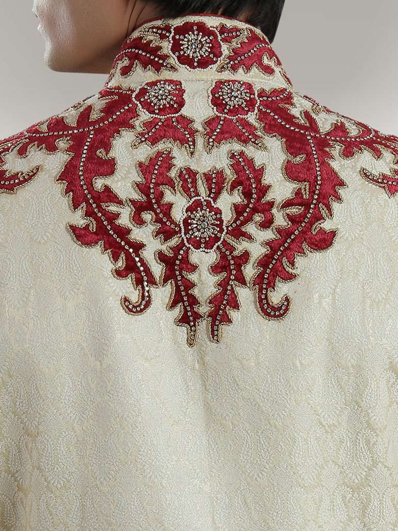 Stylish Cream Sherwani for Men - Elegant Designer Indian Wedding Outfit - Perfect for Groom, Festivals & Special Occasions
