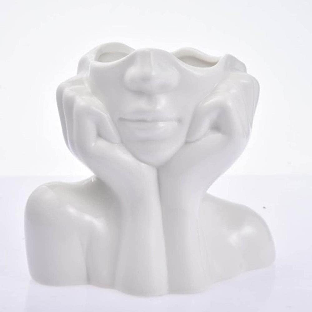 Ceramic Face Sculpture Vase - Handcrafted Art Decor for Tabletop Flower Arrangement | Modern Home & Office Decoration | Perfect for Living Room, Bedroom, and Gift Giving