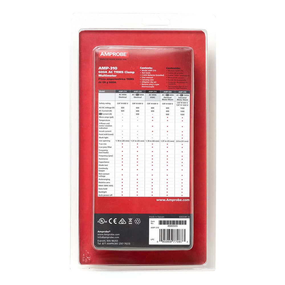 Amprobe AMP-310 600V/600A TRMS AC Clamp Multimeter with 3 Phase Sequence & Motor Testing - Professional Electrical Testing Tool for HVAC, Industrial Maintenance and Automotive Diagnostics