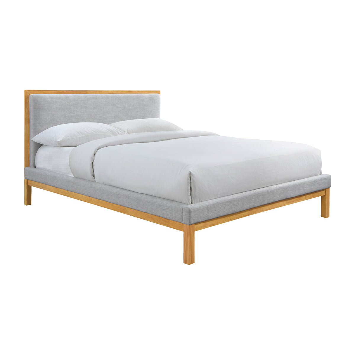 Amelia Queen Size Bed Frame - Solid Oak Wood with Light Grey Finish - Perfect for Modern Bedrooms and Guest Rooms
