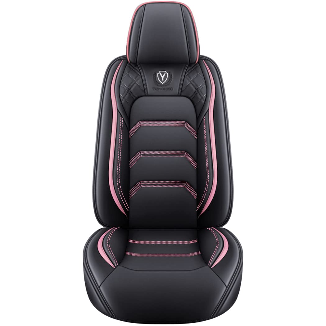 Premium Universal Leather Car Seat Covers Full Set (5 Seats) - Black & Pink - Soft Comfort & Durable Protection for SUVs, Sedans & Trucks - Perfect for Road Trips, Commuting & Family Travel