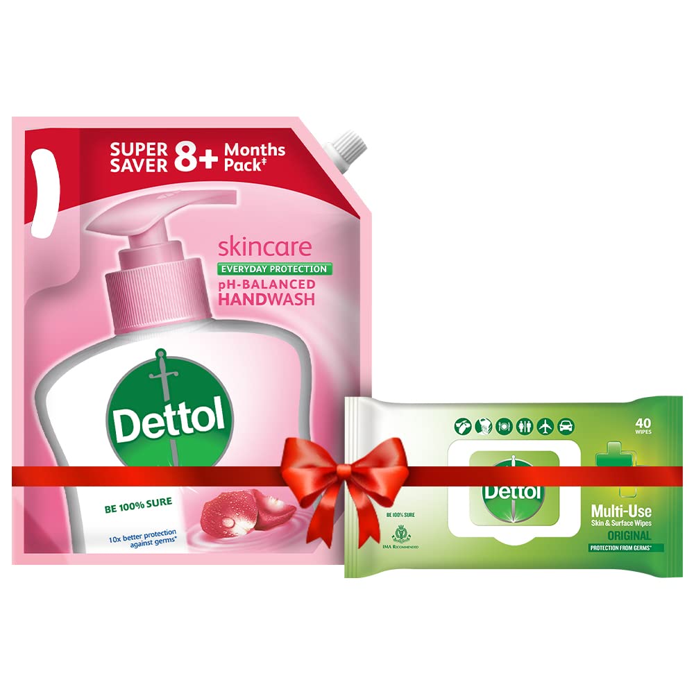 Dettol Liquid Handwash Refill 1500ml | Antibacterial Hand Soap Refill Pack | Dettol Disinfectant Wipes 40 Count | Skin & Surface Cleaning | For Home, Office & Travel Hygiene Protection