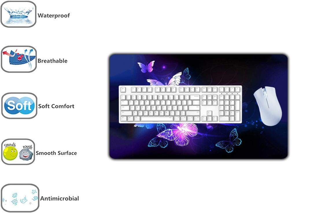 Premium Extended Gaming Mouse Pad - Large Non-Slip Rubber Base Keyboard & Mouse Mat for PC, Laptop, Mac - 23.6x13.8x0.15 Inch Glowing Night Butterflies Design - Perfect for Office, Home, Gaming & Work Setup