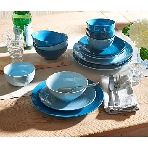 16-Piece Ocean Blue Dinnerware Set - Stoneware Plates & Bowls, Dishwasher & Microwave Safe for Casual Dining, Perfect for Everyday Meals & Family Gatherings