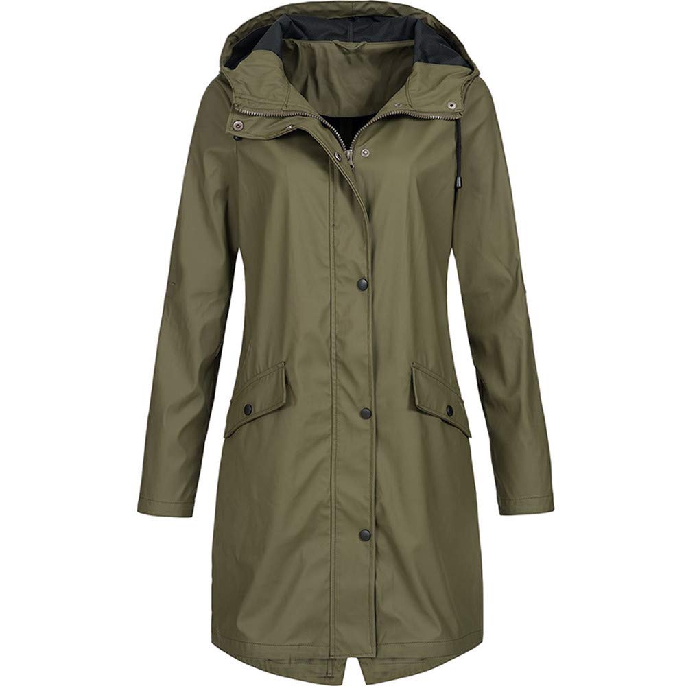 Waterproof Women's Rain Jacket with Hood - Windproof Long Coat for Outdoor Activities, Hiking, and Commuting | Solid Color Zippered Overcoat