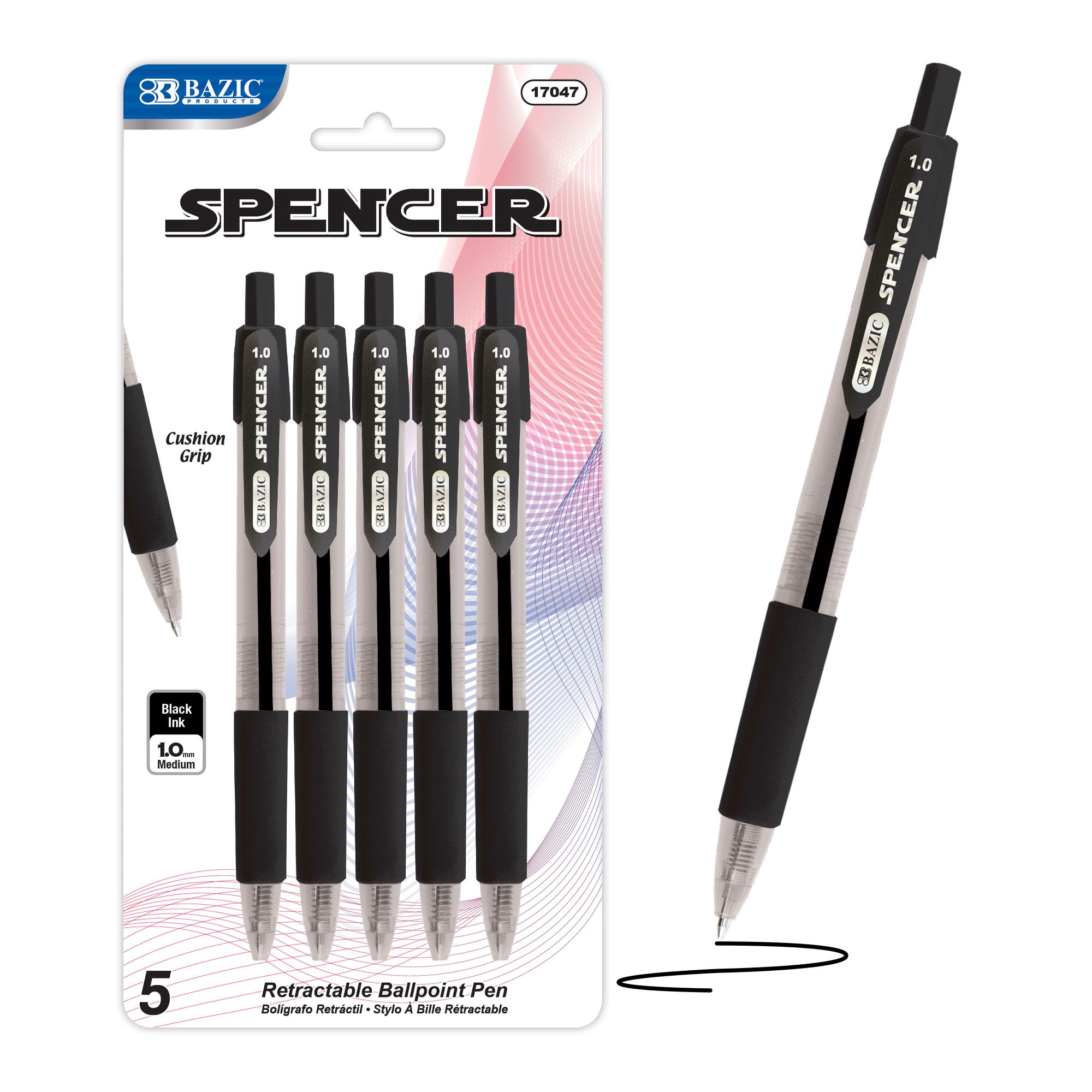 BAZIC Retractable Ballpoint Pens 1.0mm Bold Point - 144 Pack (5 Pens/Pack) - Smooth Writing Office & School Supplies with Soft Grip for Teachers, Students & Professionals - Perfect for Note Taking, Exams & Daily Writing Tasks