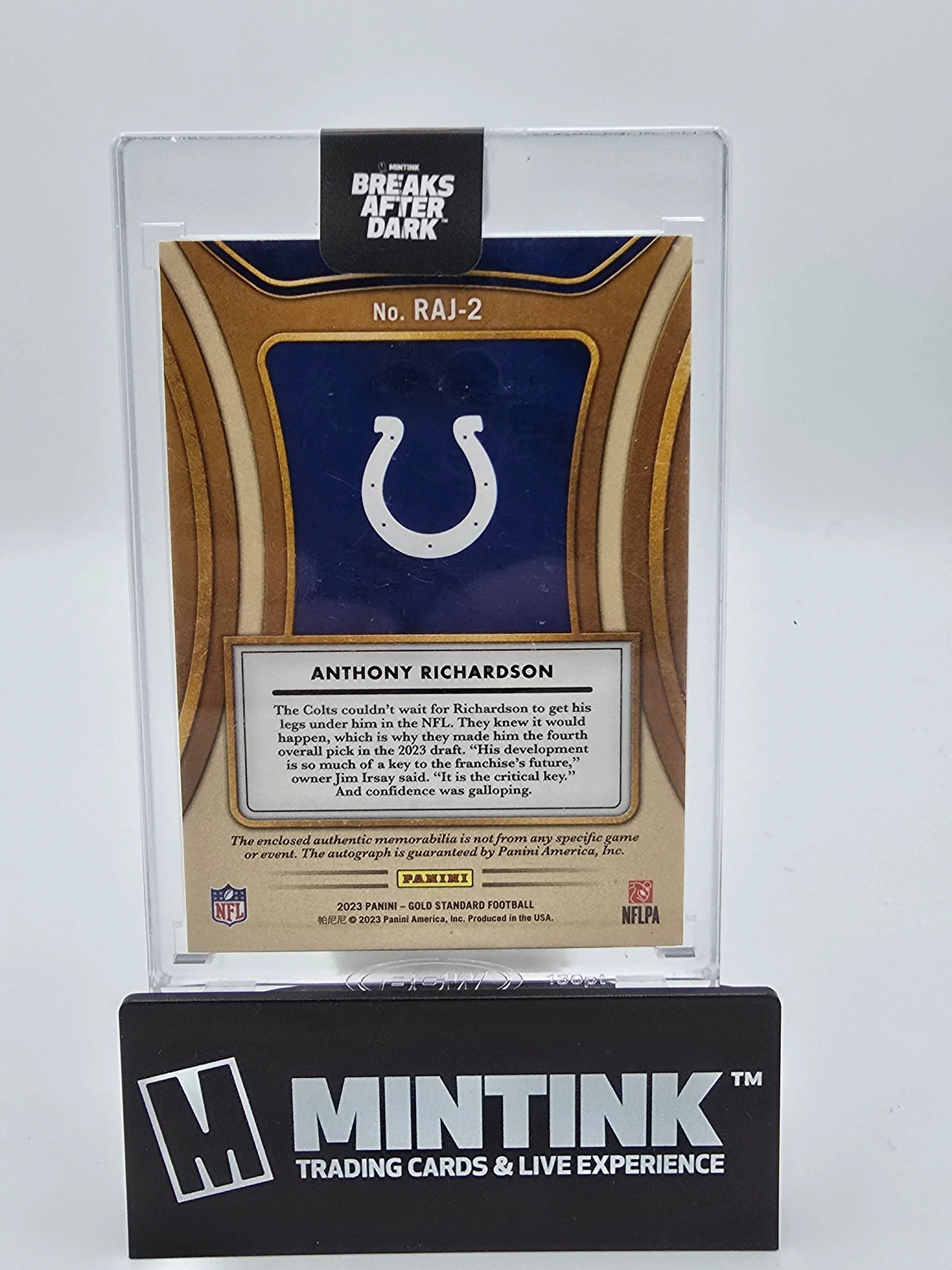 2023 Panini Gold Standard Football Anthony Richardson Rookie Patch Auto RPA /10 #RAJ 2 - Rare Collectible for NFL Fans & Sports Memorabilia Enthusiasts