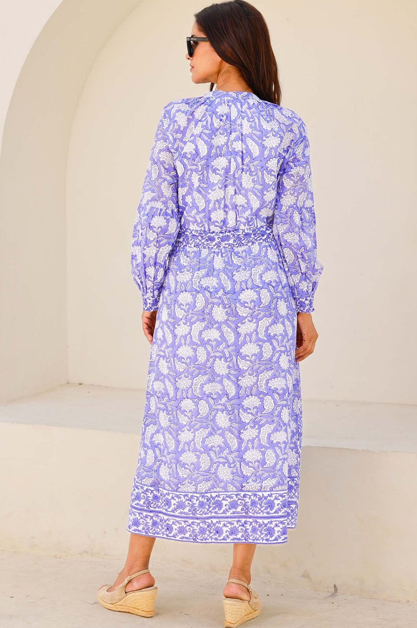 Organic Cotton Block Print Dress - Iris Blue & White | Boho Chic Summer Dress for Women | Perfect for Beach, Vacation & Casual Outings