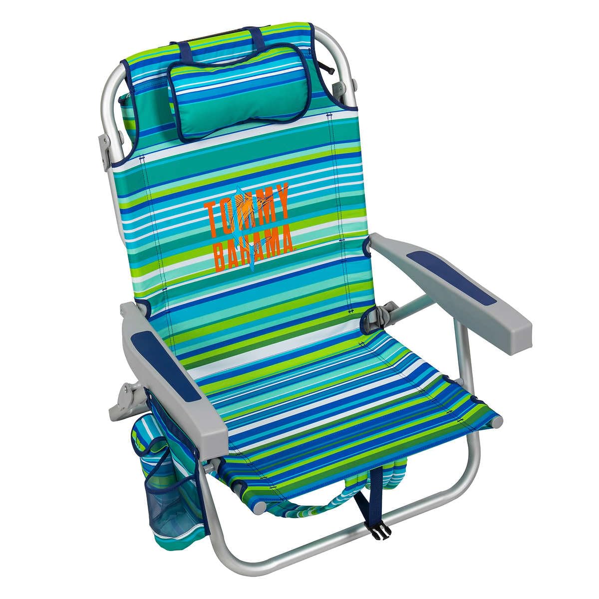 Tommy Bahama 2-Pack 5-Position Adjustable Backpack Beach Chairs with Lay Flat Feature - Lightweight Portable Folding Chairs for Outdoor, Camping, Picnic & Beach (Green Stripes)