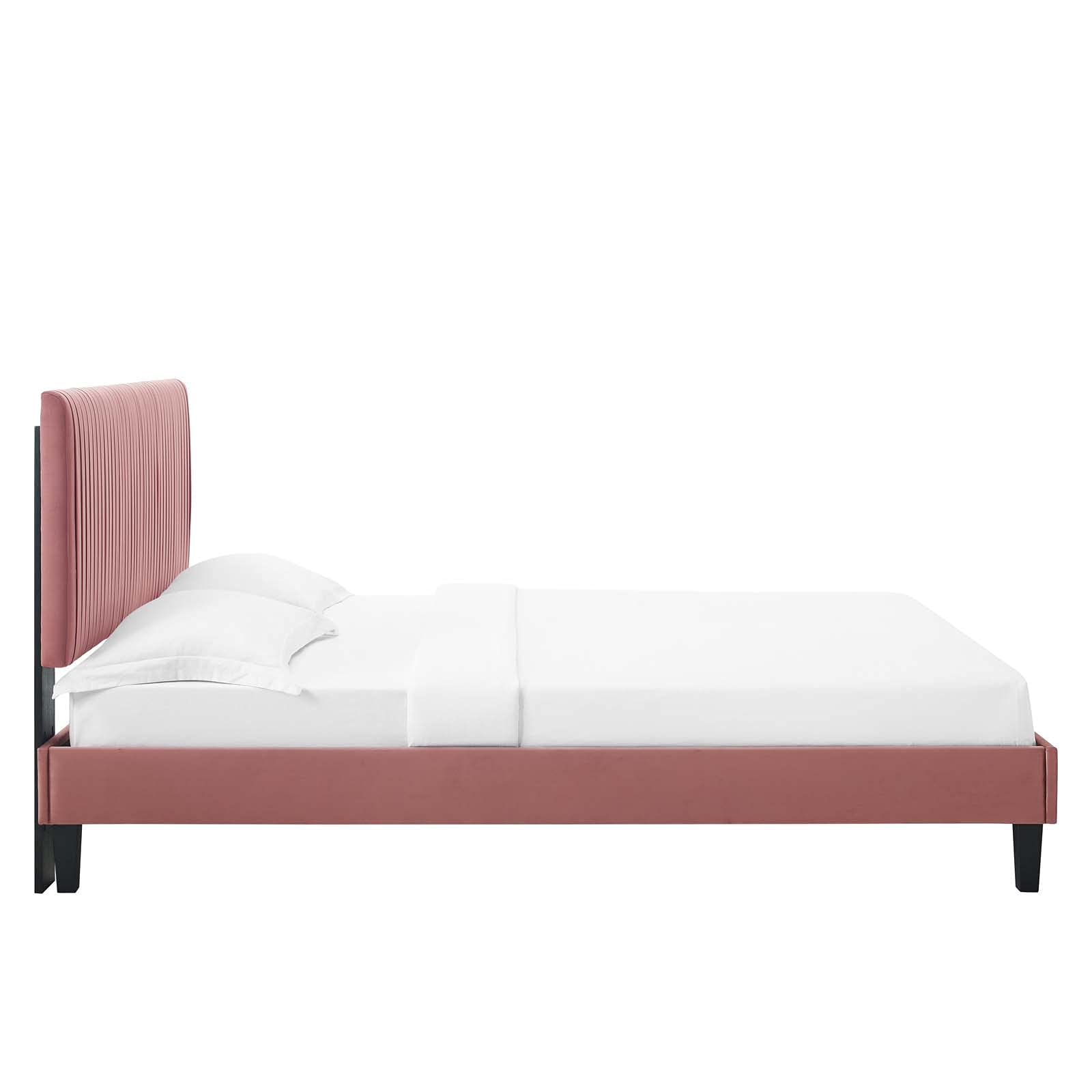 Modway Peyton Performance Velvet Queen Platform Bed Frame - Dusty Rose Upholstered Bed with Wooden Slats | Perfect for Modern Bedrooms & Master Suites