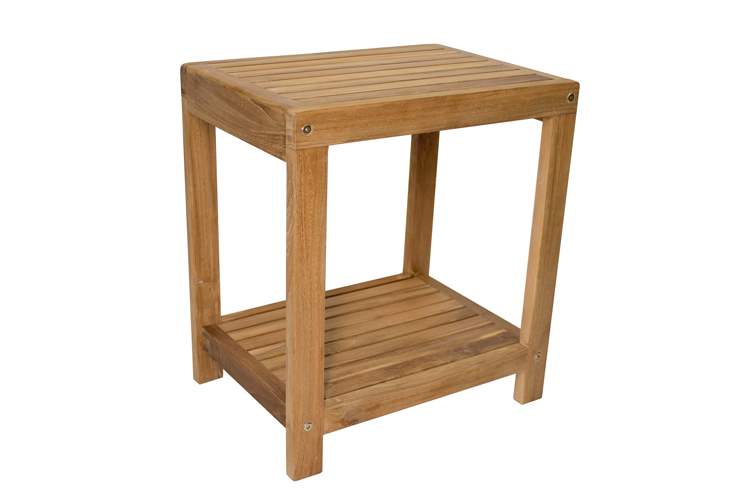 Premium Teak Wood Shower Bench with Shelf | Nordic Style Spa Stool for Indoor & Outdoor Use | 18