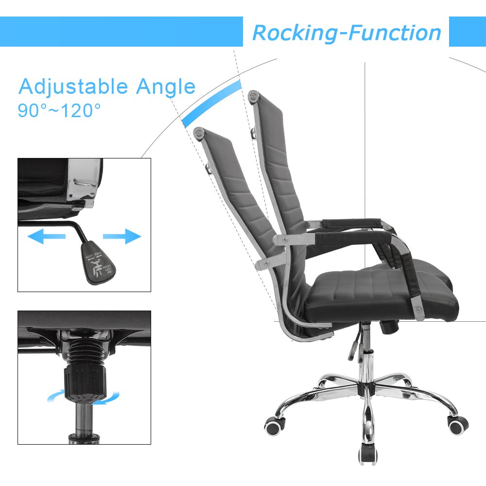 Furmax Mid-Back PU Leather Office Chair - Adjustable Swivel Executive Desk Chair with Arms, Ergonomic Ribbed Design for Home Office, Conference Room & Workstation (Black) - Perfect for Long Work Hours & Professional Meetings