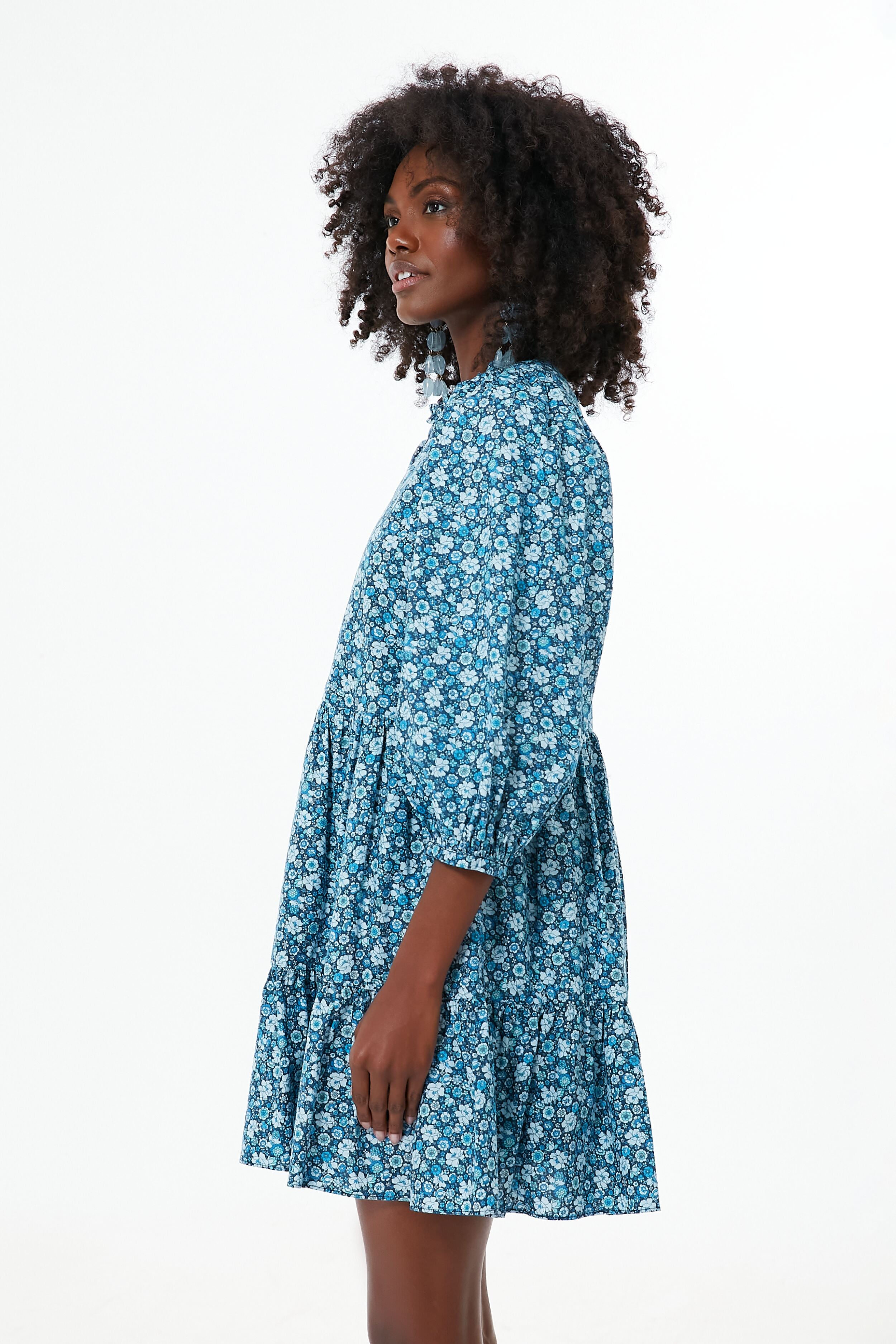 Blue Zip Front Floral Mini Dress - Stylish & Comfortable for Casual Outings, Parties & Date Nights